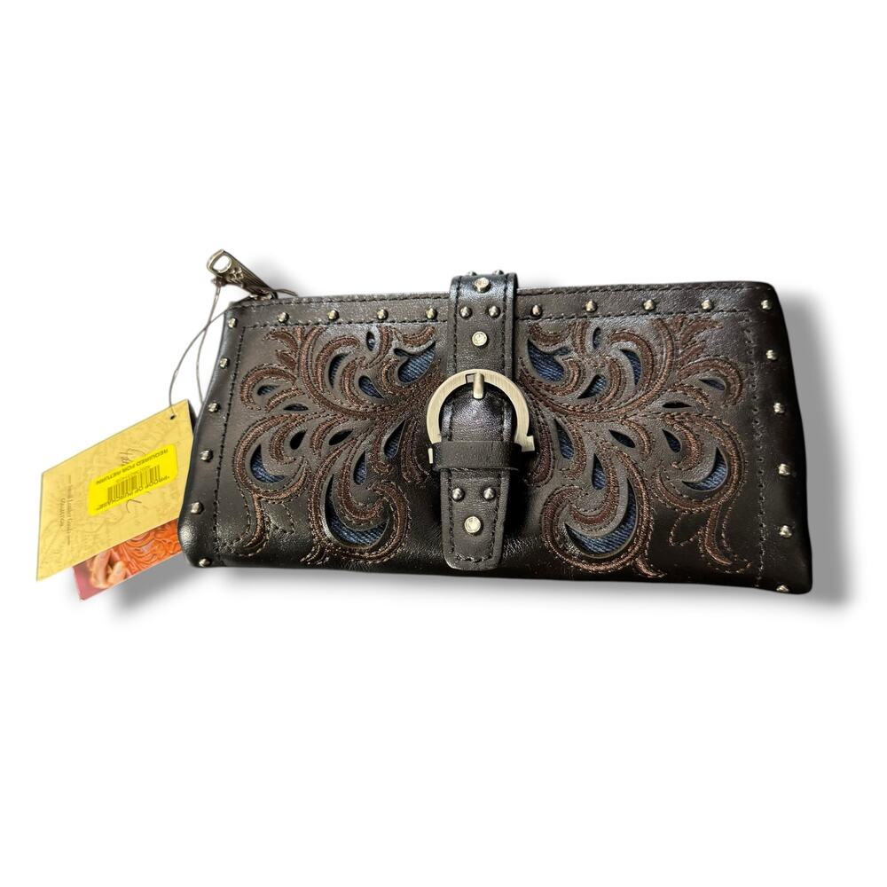 D17. Patricia Nash Annesley Tooled Leather Wallet NWT | Boho Western RFID